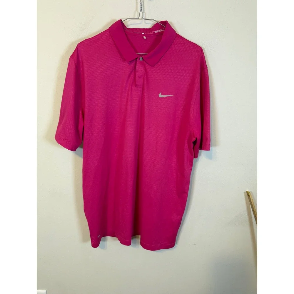 Nike Mens Polo Tiger Woods Collection Dri-FIT Pink Large